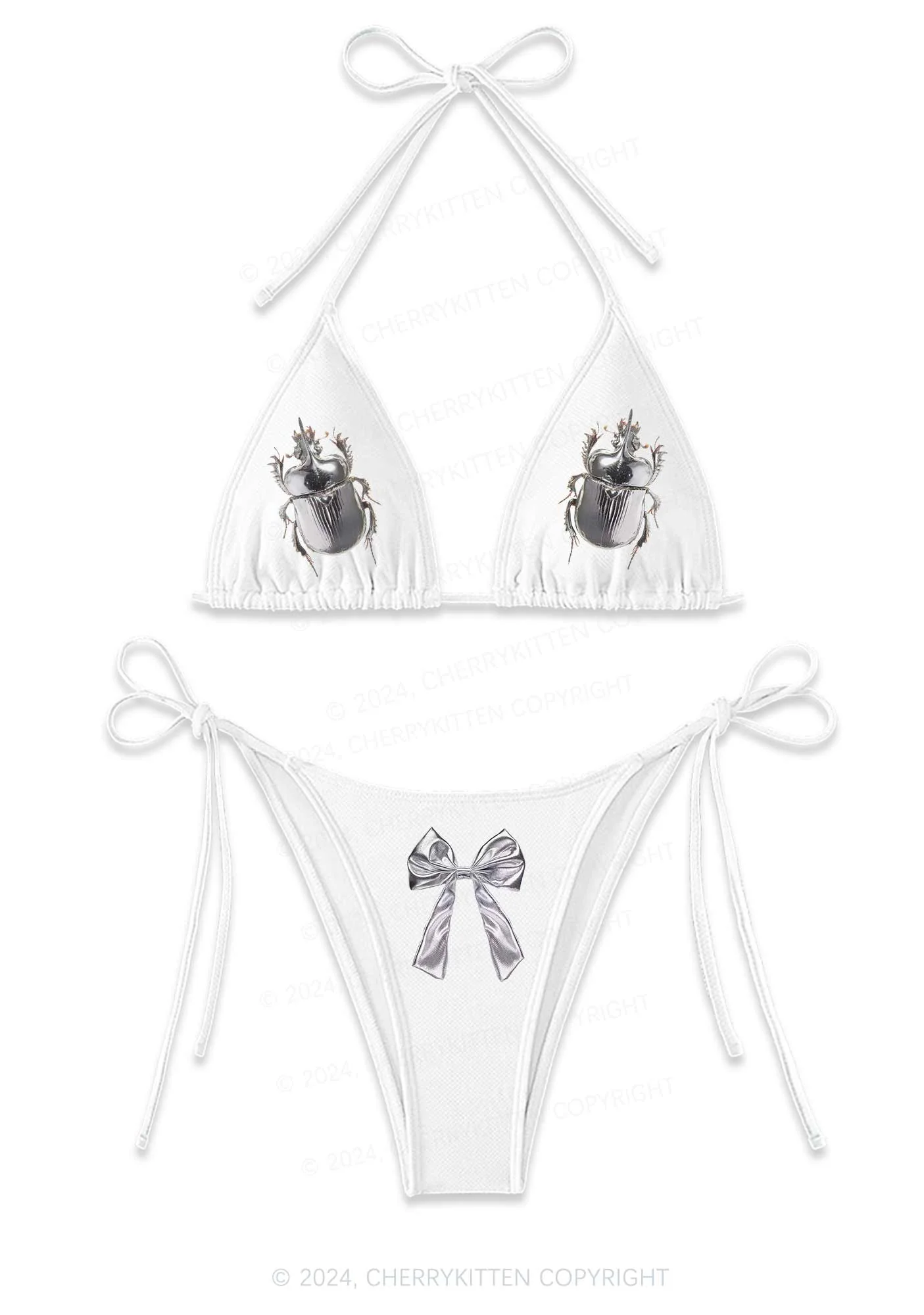 Silver Insect Y2K Halter Triangle Bikini Set Cherrykitten - Image 3
