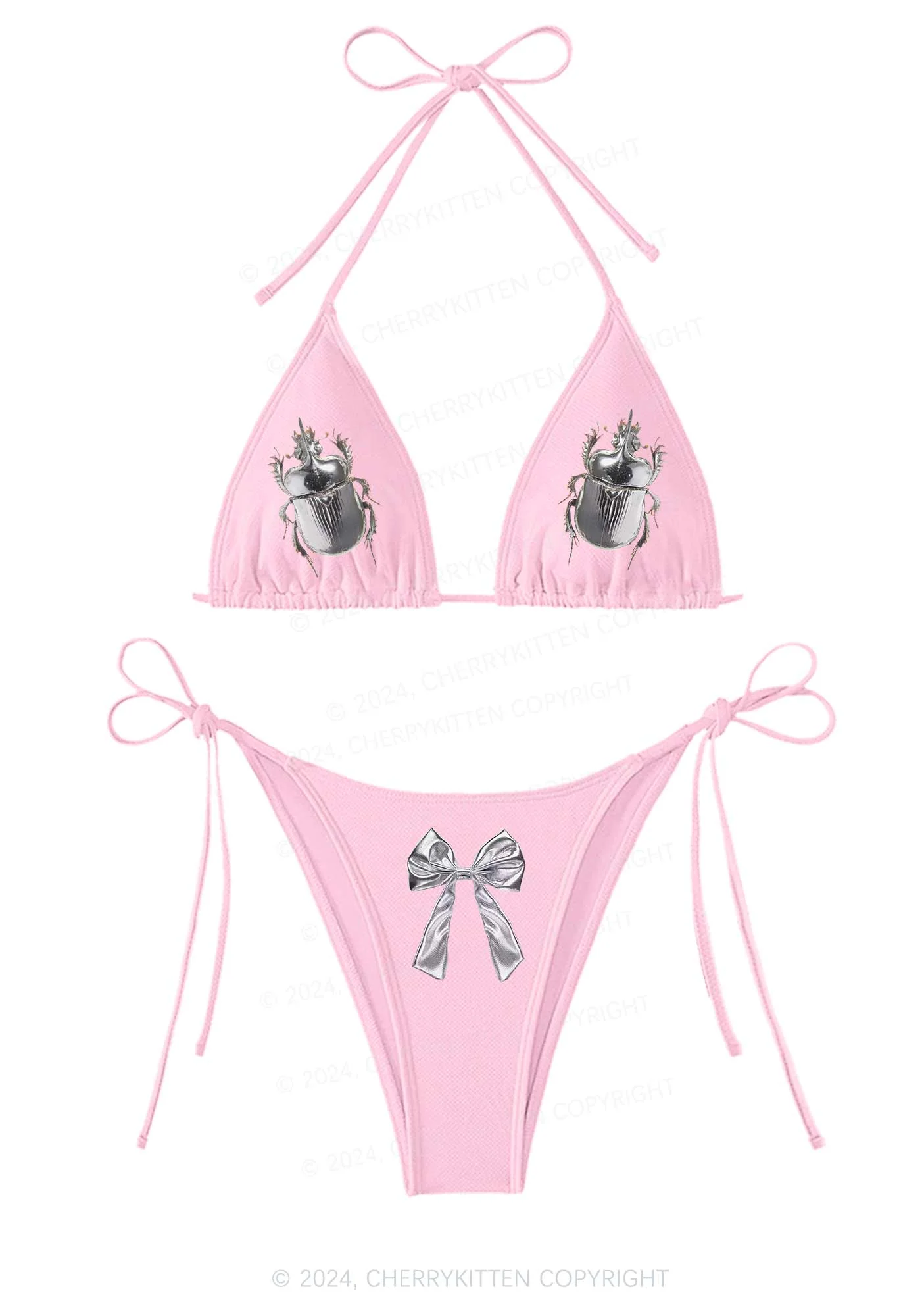Silver Insect Y2K Halter Triangle Bikini Set Cherrykitten - Image 5