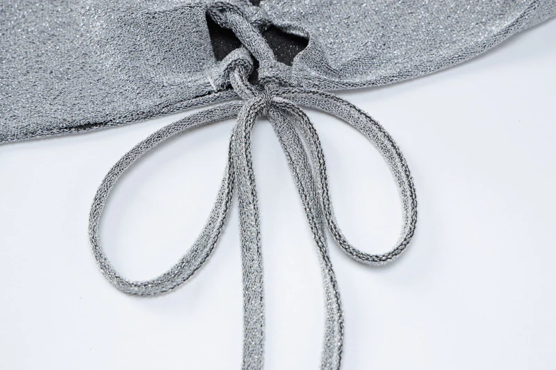 Silver Shiny Reflective Backless Halter Sling Tube Top - Image 8