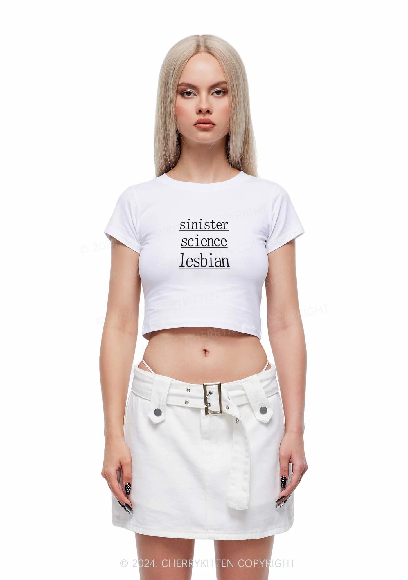 Sinister Science Lesbian Y2K Baby Tee Cherrykitten - Image 4