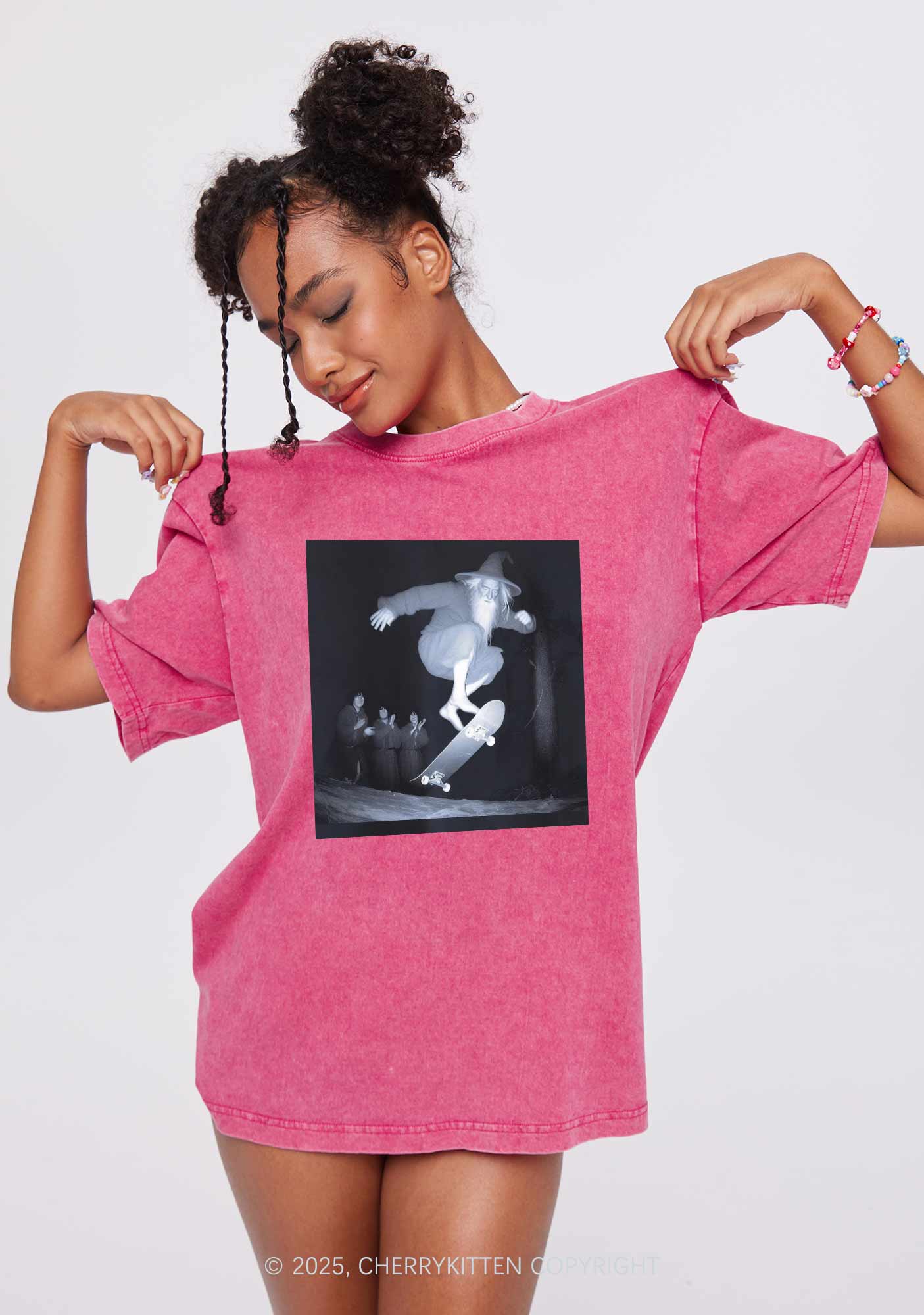 Skating Wizard Y2K Shirts Washed Tee Cherrykitten - Image 2