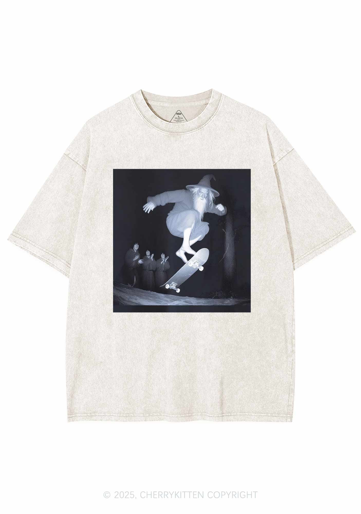 Skating Wizard Y2K Shirts Washed Tee Cherrykitten - Image 3