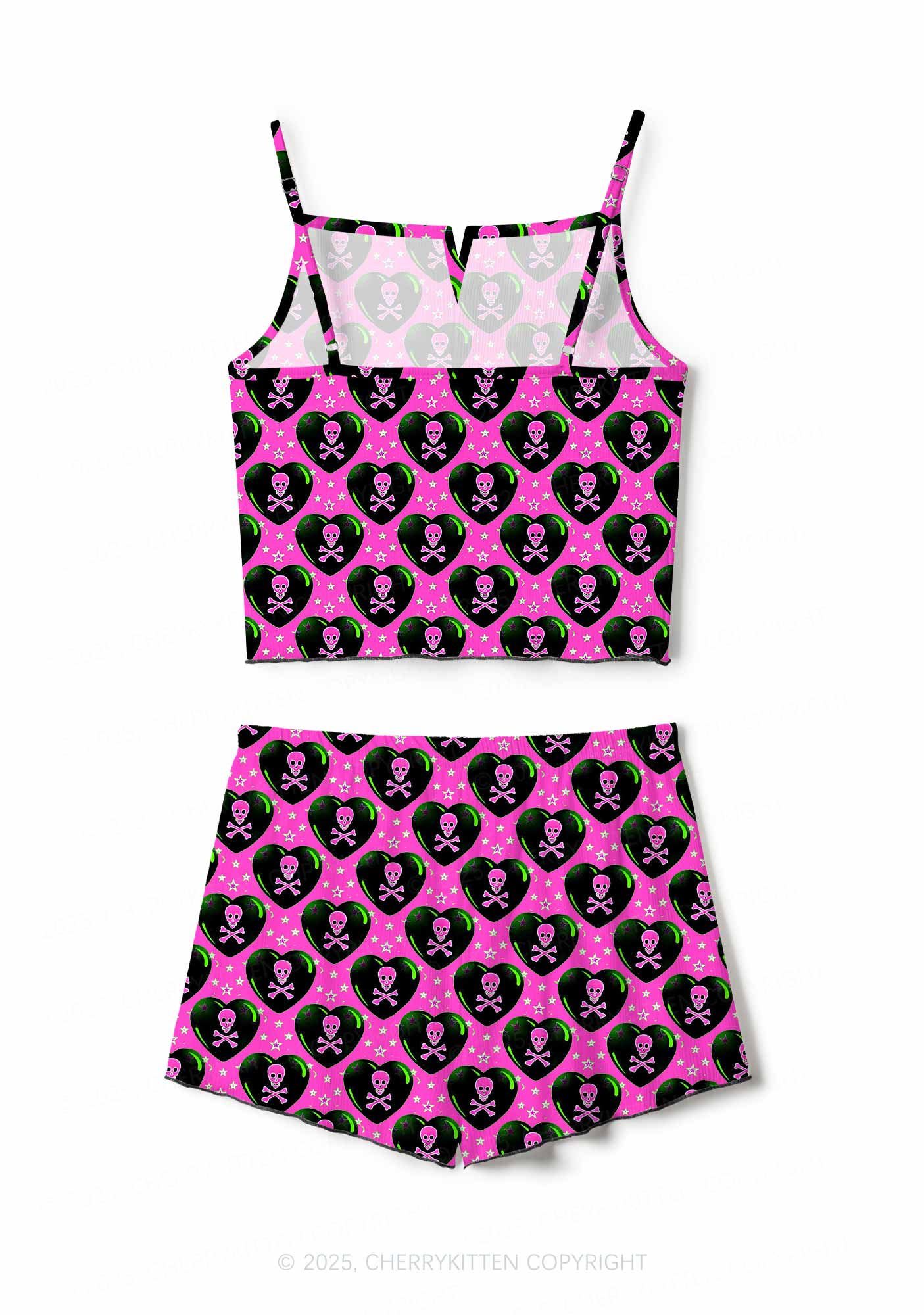 Skeleton Deluxe Valentine's Day Y2K Print Cami Shorts Pajama Set Cherrykitten - Image 2