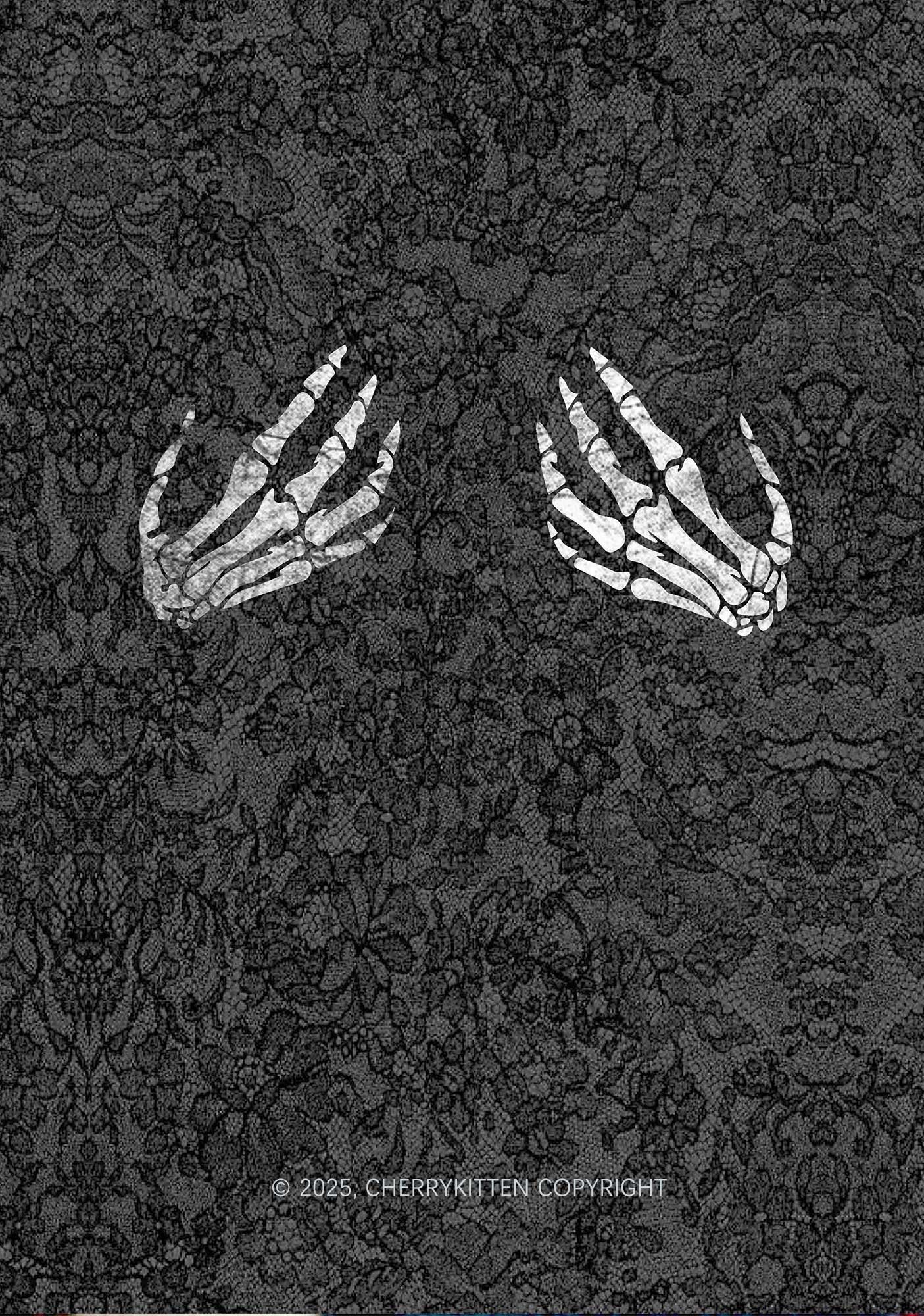 Skeleton Hand Txts Y2K Mesh Crop Top Cherrykitten - Image 2