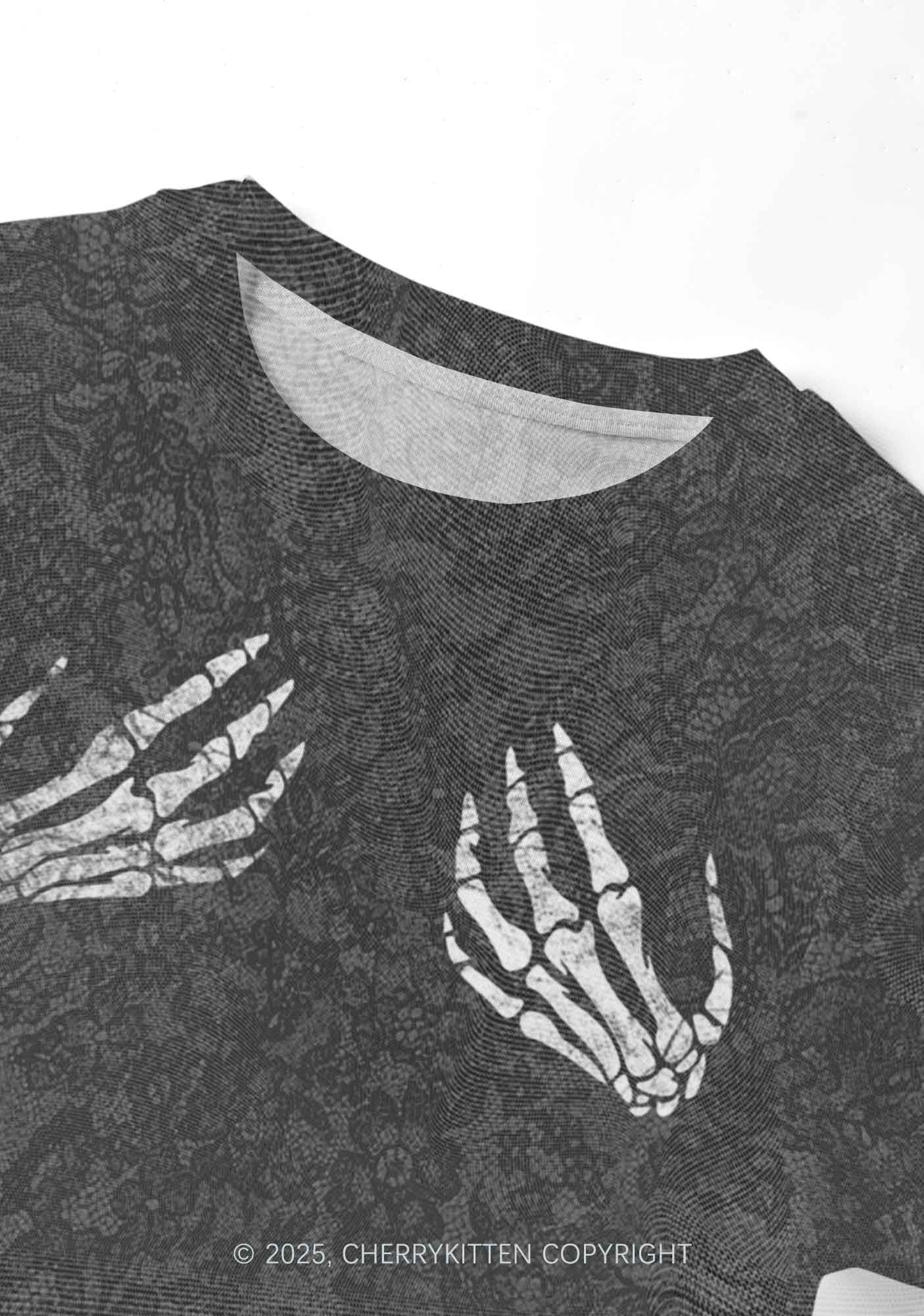 Skeleton Hand Txts Y2K Mesh Crop Top Cherrykitten - Image 3