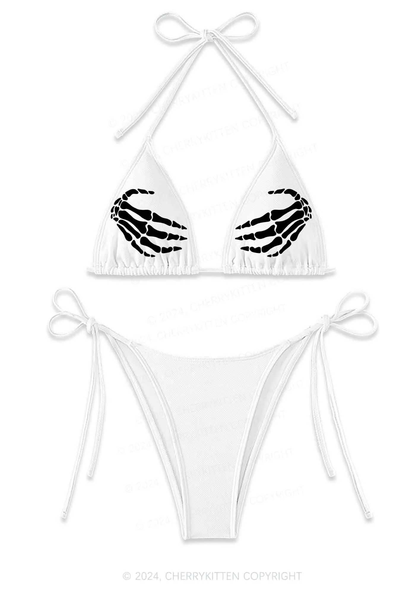 Skeleton Hand Y2K Halter Triangle Bikini Set Cherrykitten - Image 3