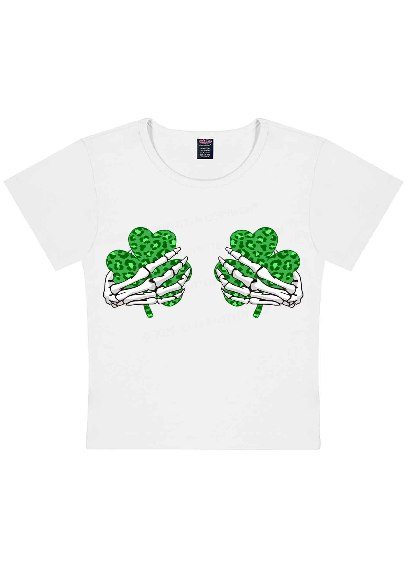 Skeleton Leopard Shamrock St Patricks Y2K Baby Tee Cherrykitten - Image 4