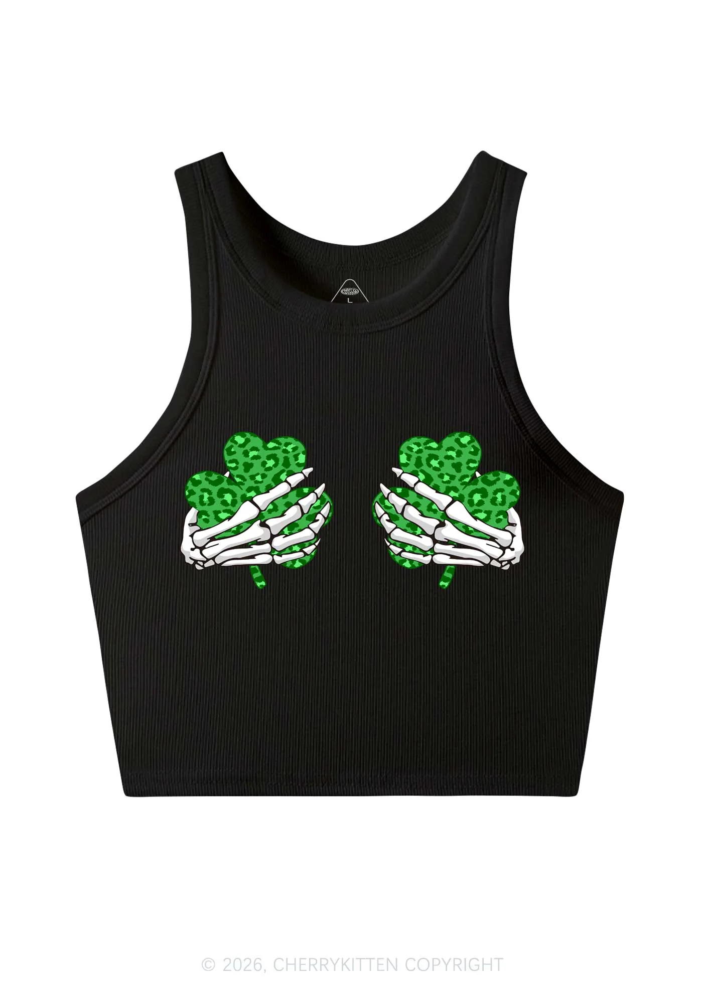 Skeleton Leopard Shamrock St Patricks Y2K Crop Tank Top Cherrykitten - Image 3