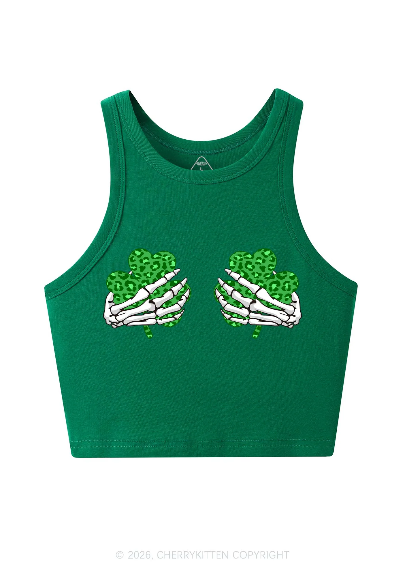 Skeleton Leopard Shamrock St Patricks Y2K Crop Tank Top Cherrykitten - Image 4