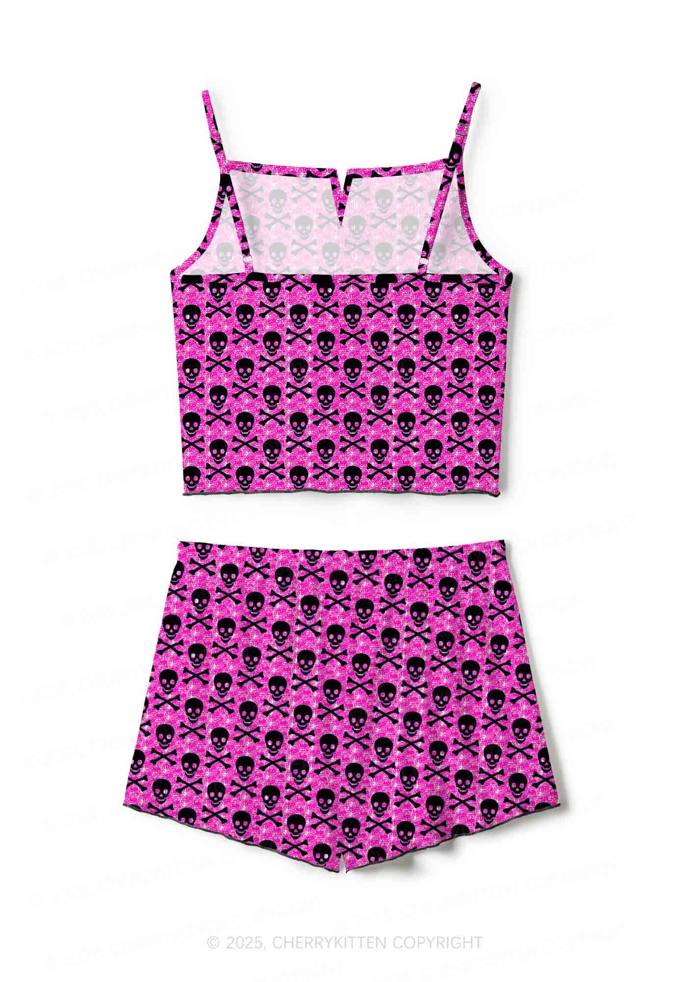 Skeleton Squad Valentine's Day Y2K Print Cami Shorts Pajama Set Cherrykitten - Image 2