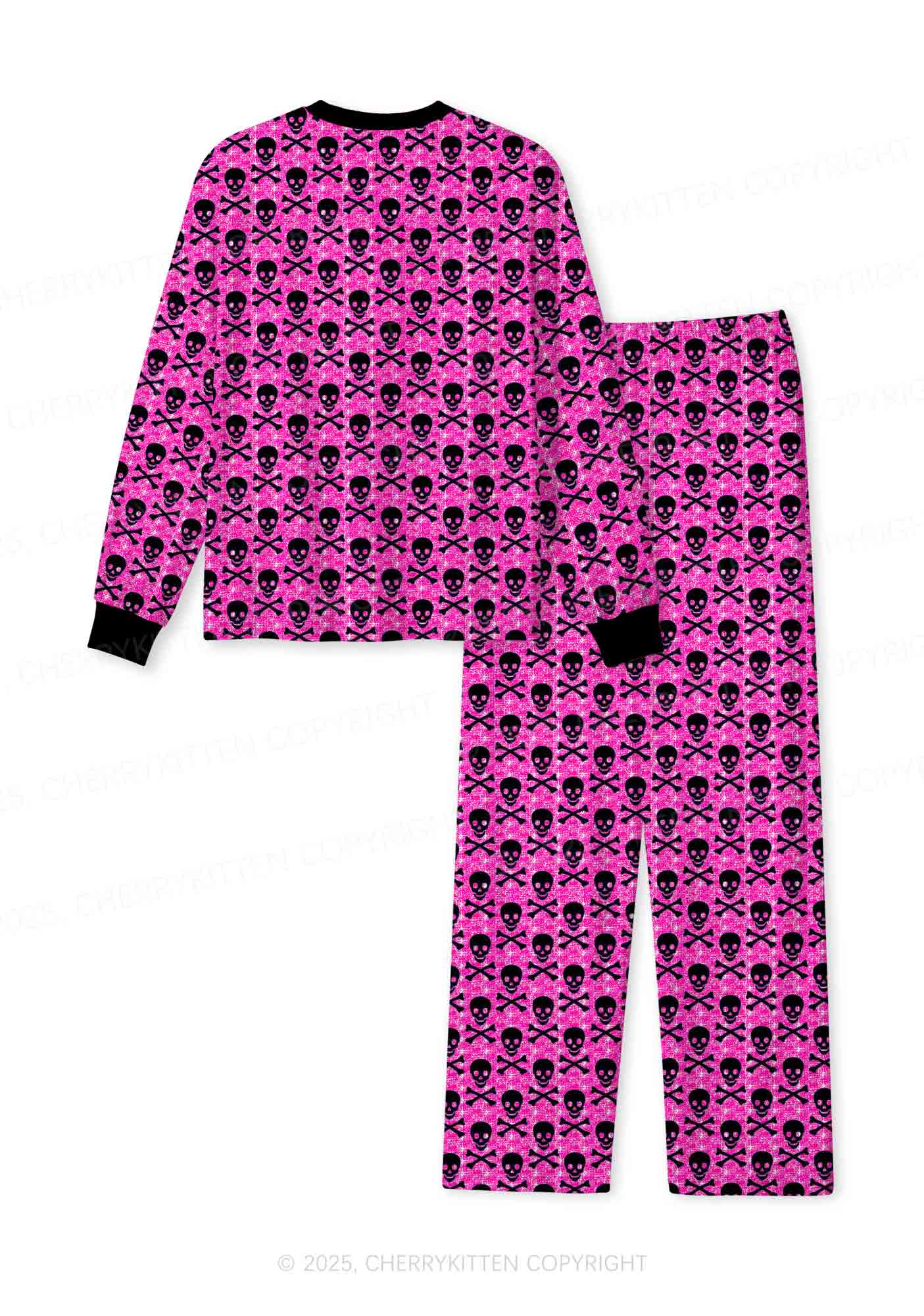 Skeleton Squad Valentine's Day Y2K Print Long Sleeve Pajama Set Cherrykitten - Image 2
