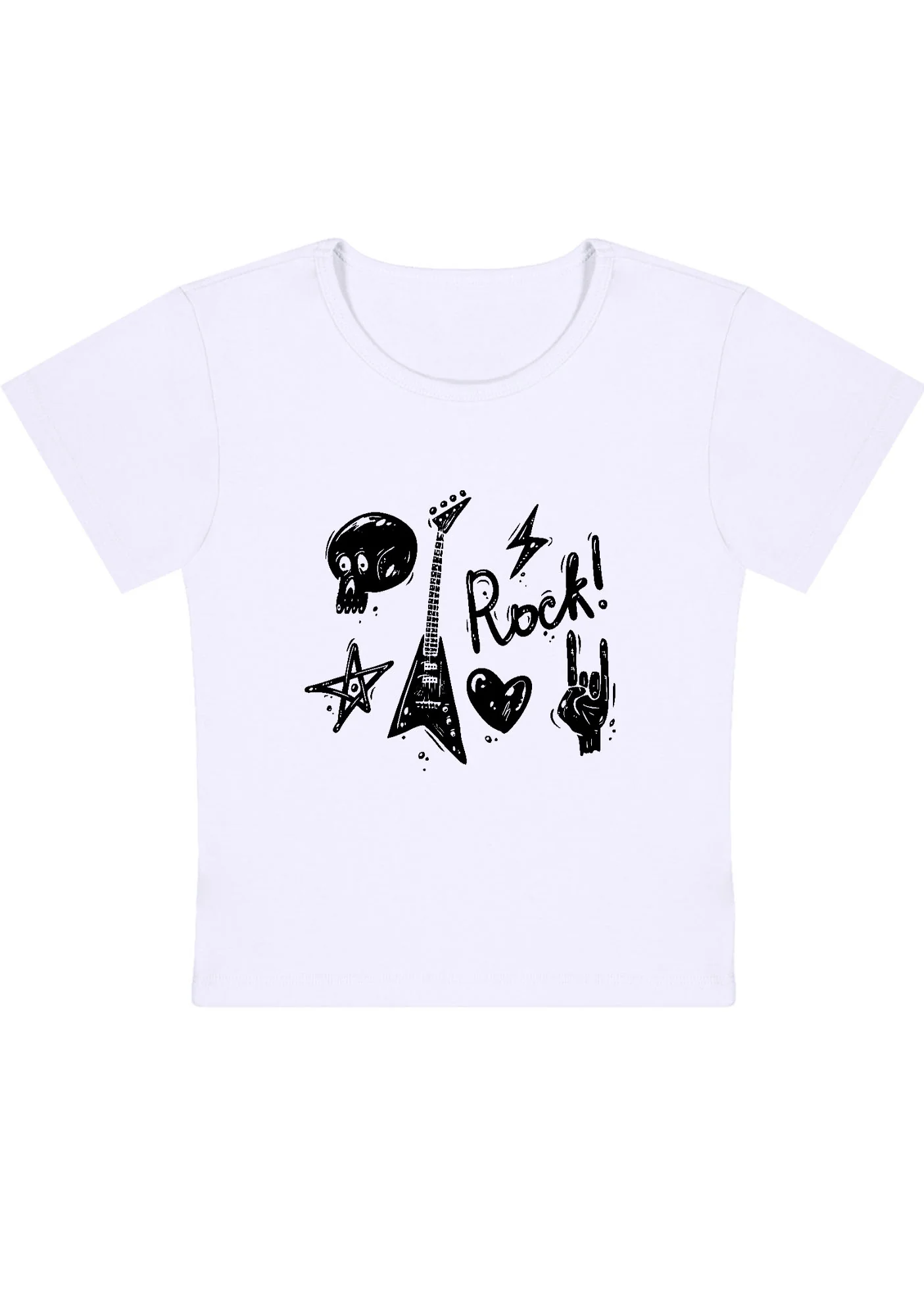 Skull Guitar Rock Heart Star Y2K Baby Tee - Image 3