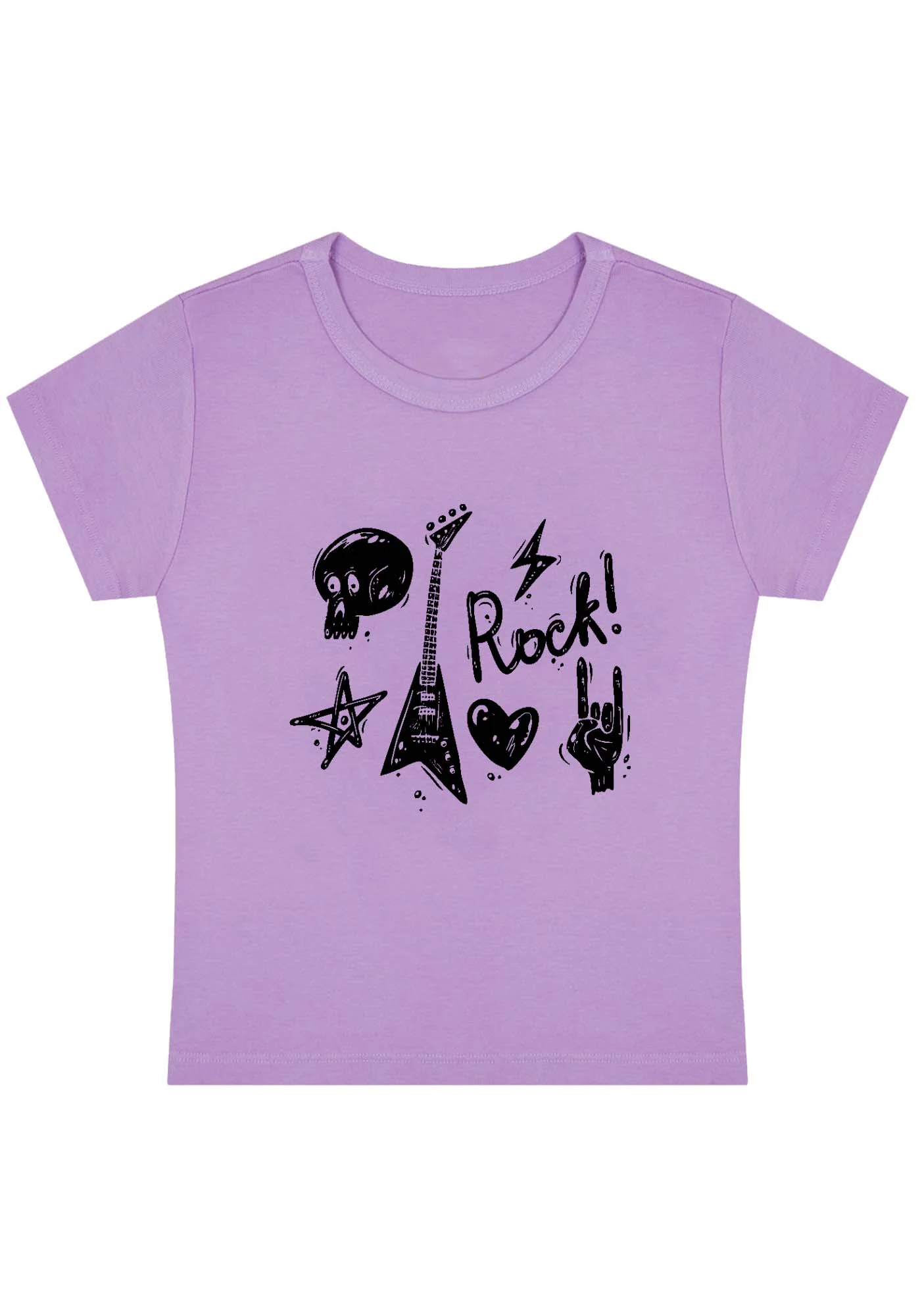 Skull Guitar Rock Heart Star Y2K Baby Tee - Image 4