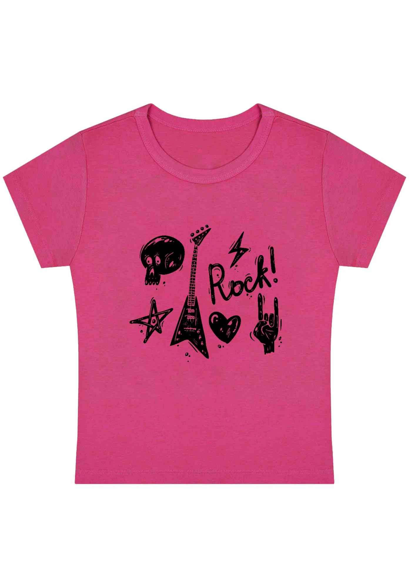 Skull Guitar Rock Heart Star Y2K Baby Tee - Image 5