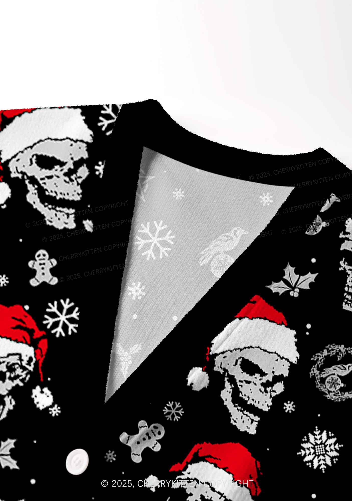Skull Santa Y2K Christmas Cardigan Knit Sweatshirt Cherrykitten - Image 5