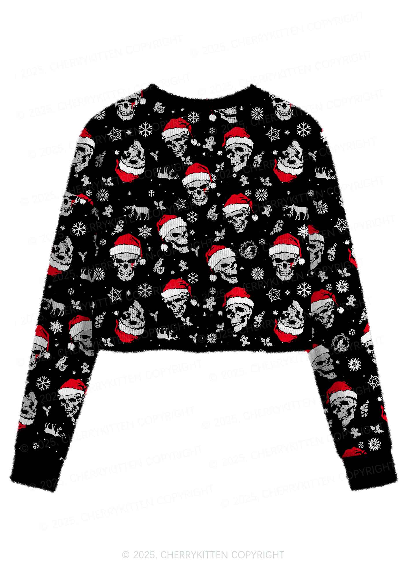 Skull Santa Y2K Christmas Crop Knit Sweatshirt Cherrykitten - Image 2