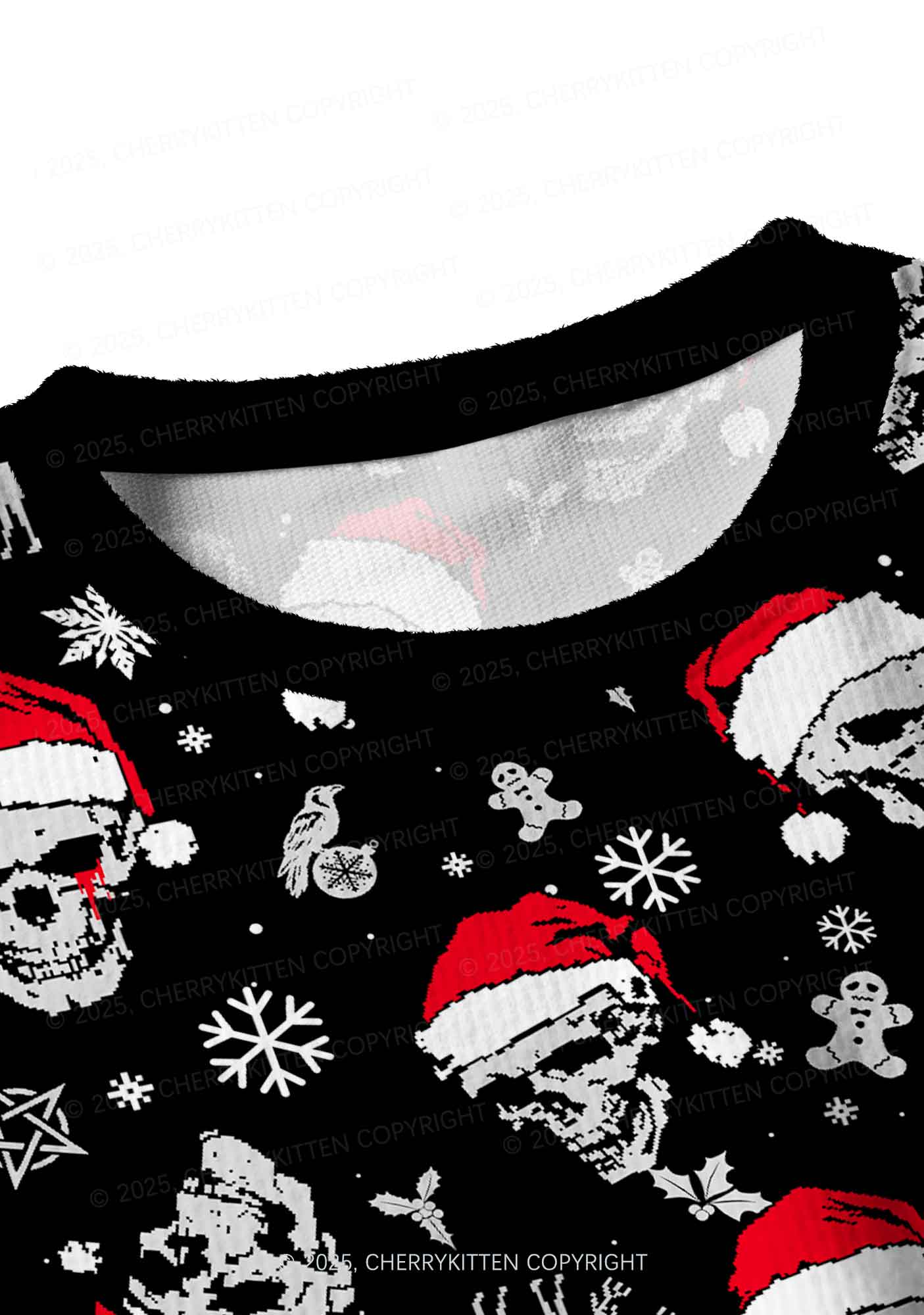 Skull Santa Y2K Christmas Crop Knit Sweatshirt Cherrykitten - Image 4