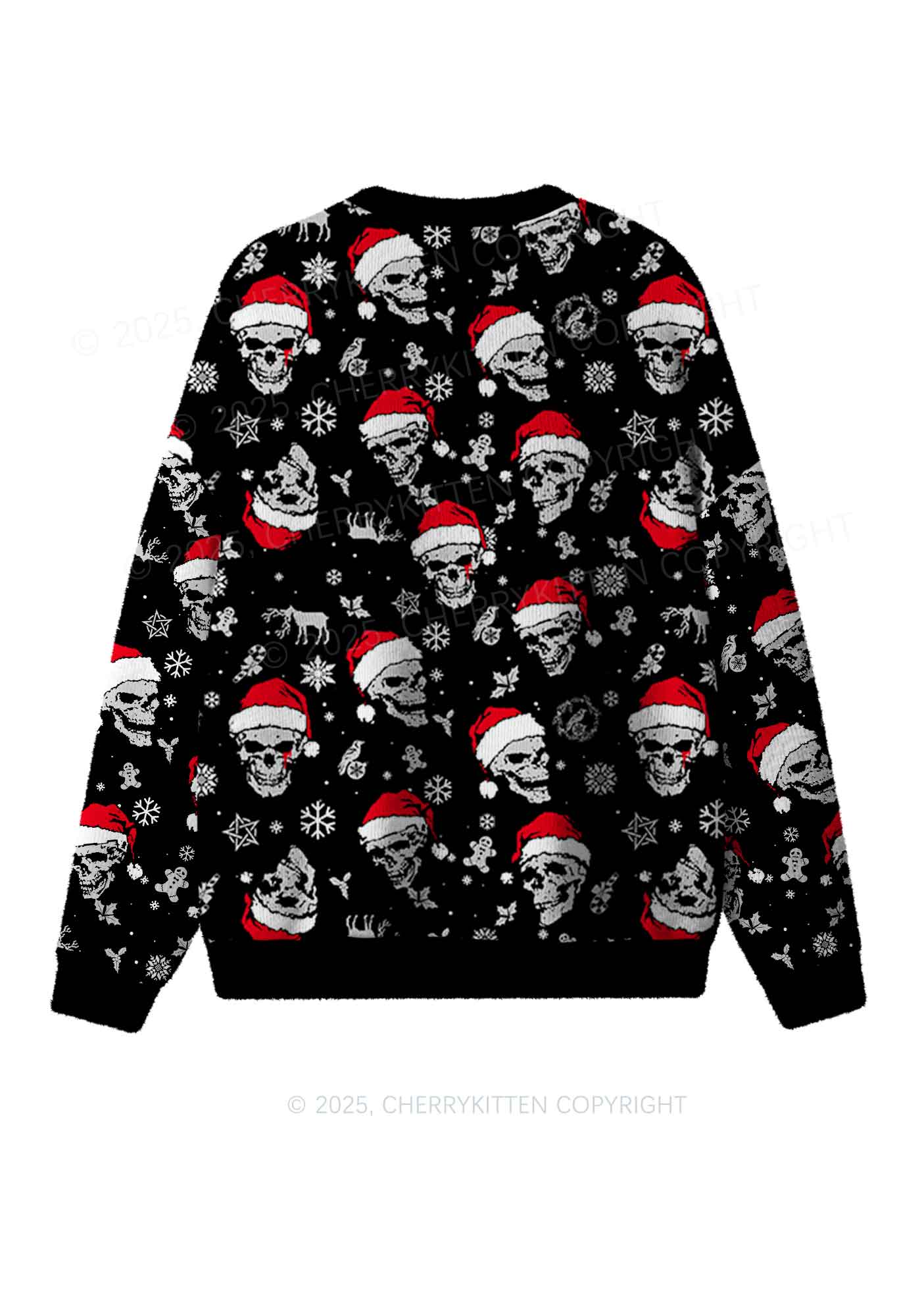 Skull Santa Y2K Christmas Knit Sweatshirt Cherrykitten - Image 2