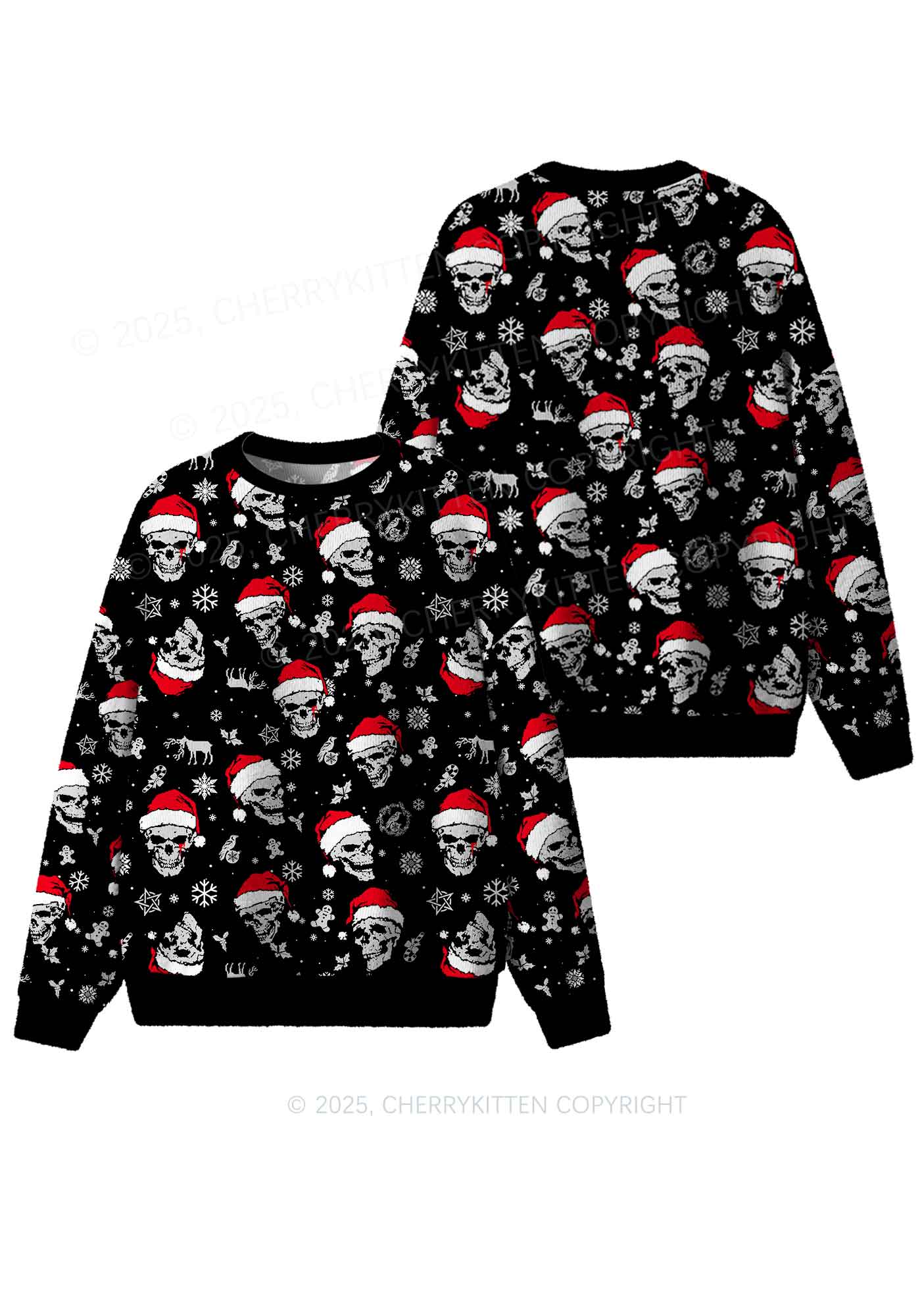 Skull Santa Y2K Christmas Knit Sweatshirt Cherrykitten - Image 3