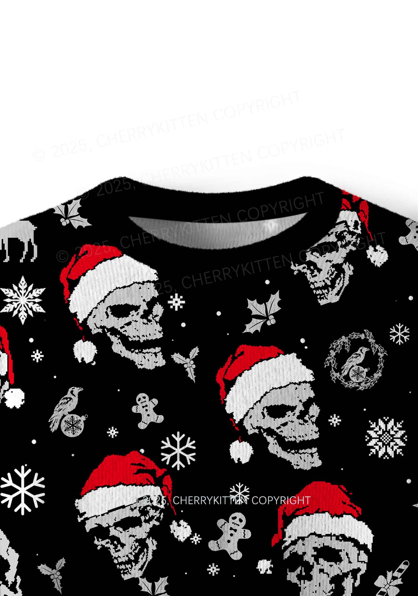 Skull Santa Y2K Christmas Knit Sweatshirt Cherrykitten - Image 5