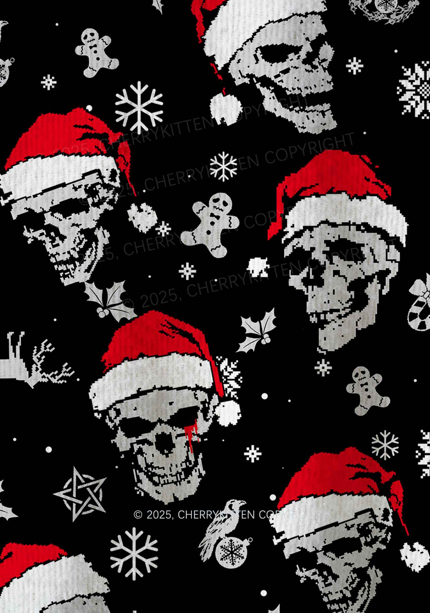 Skull Santa Y2K Christmas Knit Sweatshirt Cherrykitten - Image 6