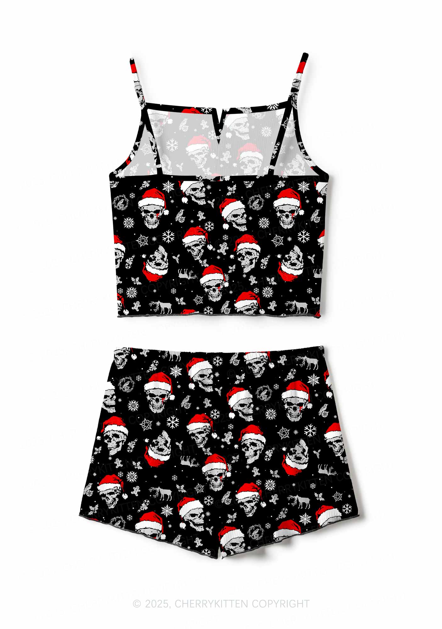 Skull Santa Y2K Print Cami Shorts Pajama Set Cherrykitten - Image 3