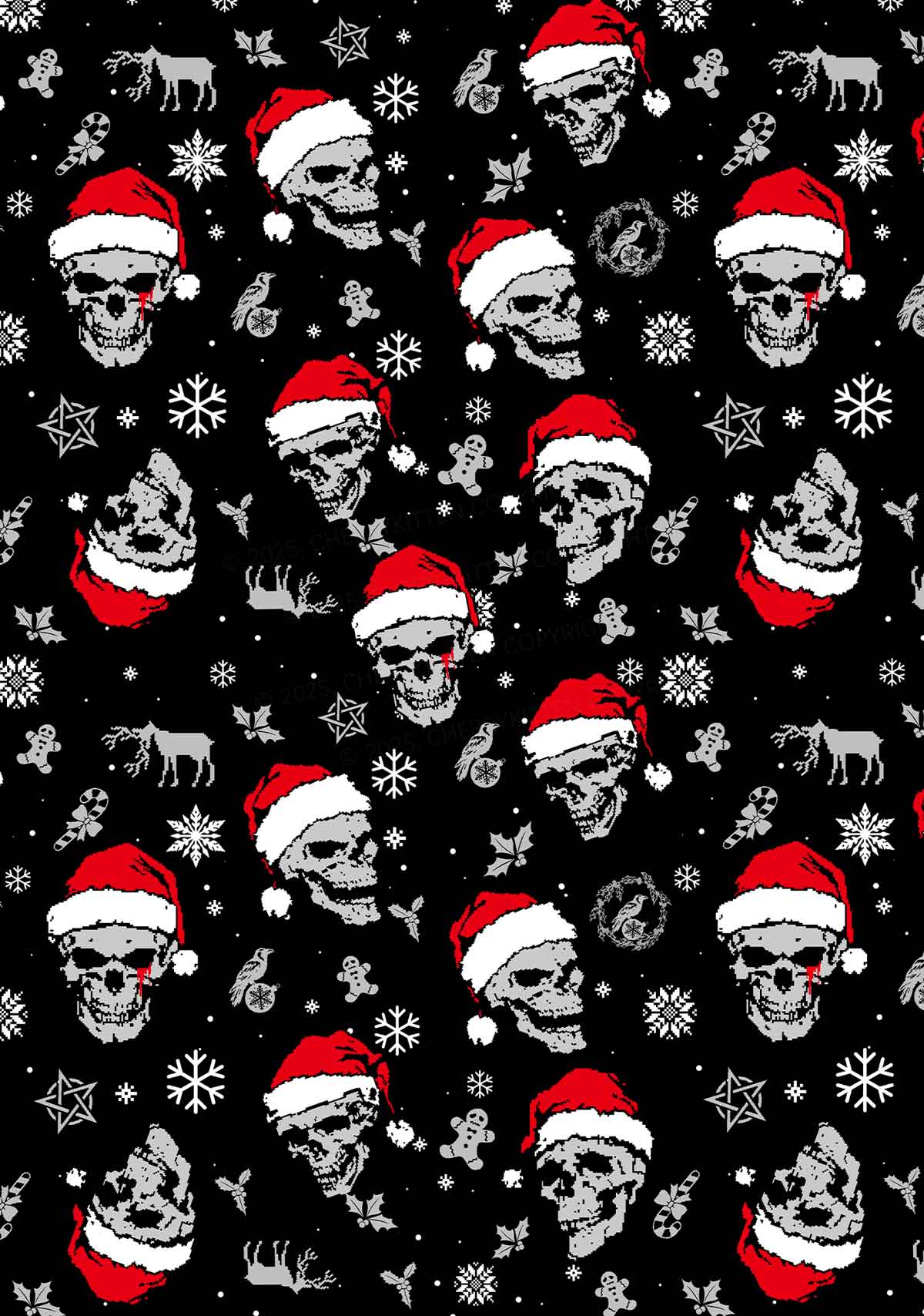 Christmas Skull Santa Y2K Print Long Sleeve Pajama Set Cherrykitten - Image 2