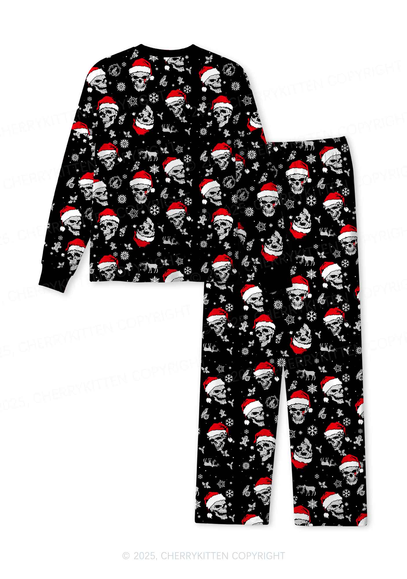 Christmas Skull Santa Y2K Print Long Sleeve Pajama Set Cherrykitten - Image 3