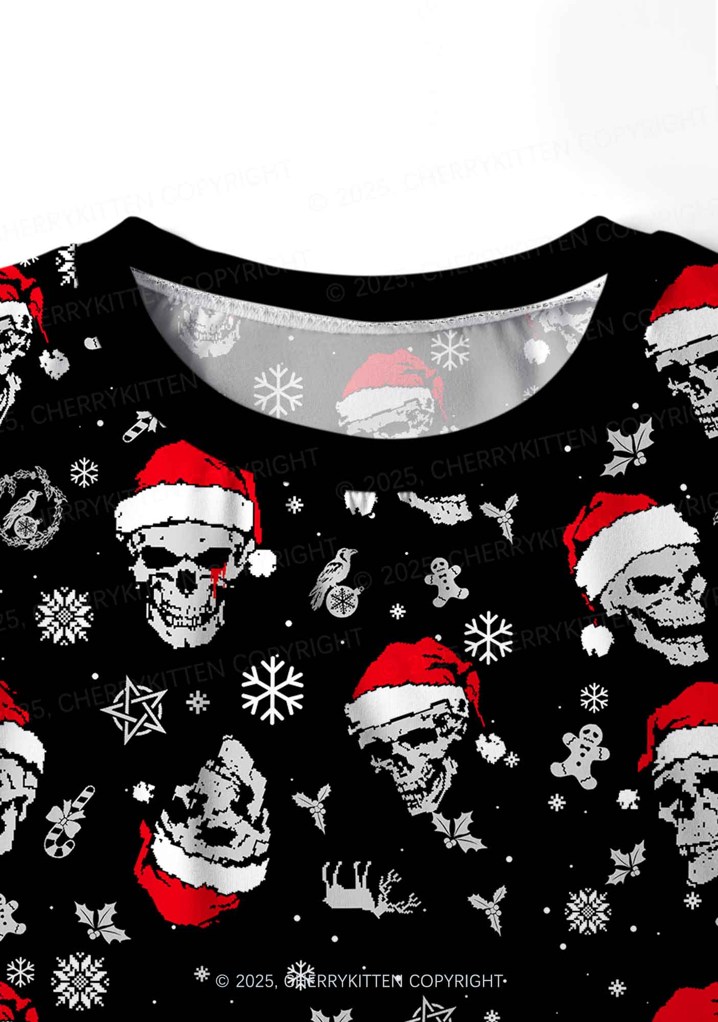 Christmas Skull Santa Y2K Print Long Sleeve Pajama Set Cherrykitten - Image 4