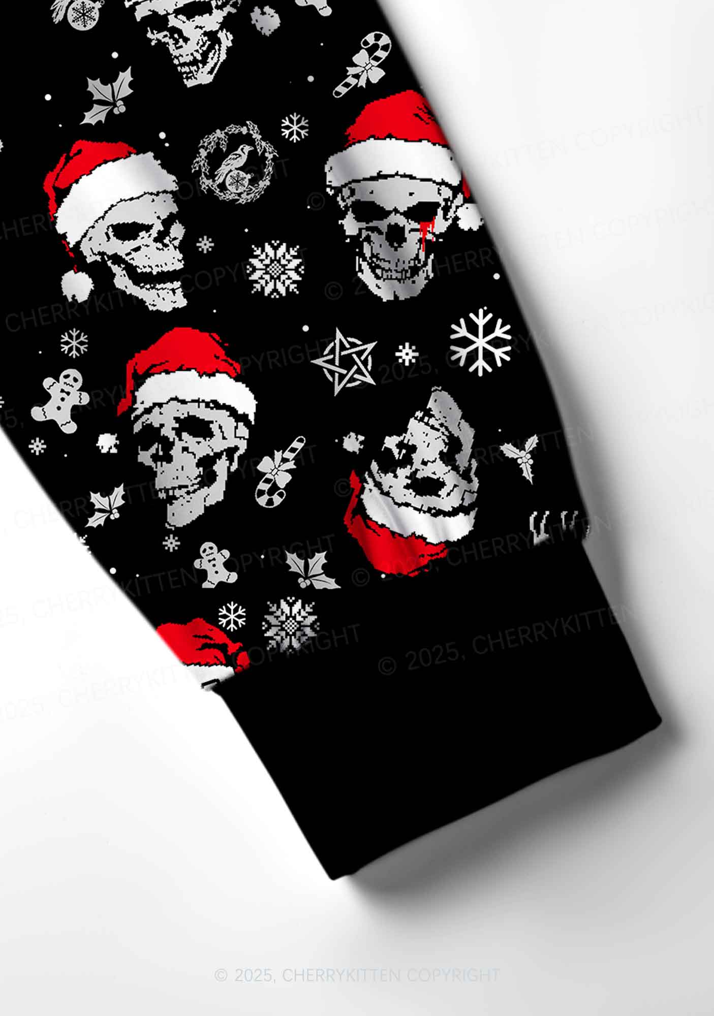 Christmas Skull Santa Y2K Print Long Sleeve Pajama Set Cherrykitten - Image 5