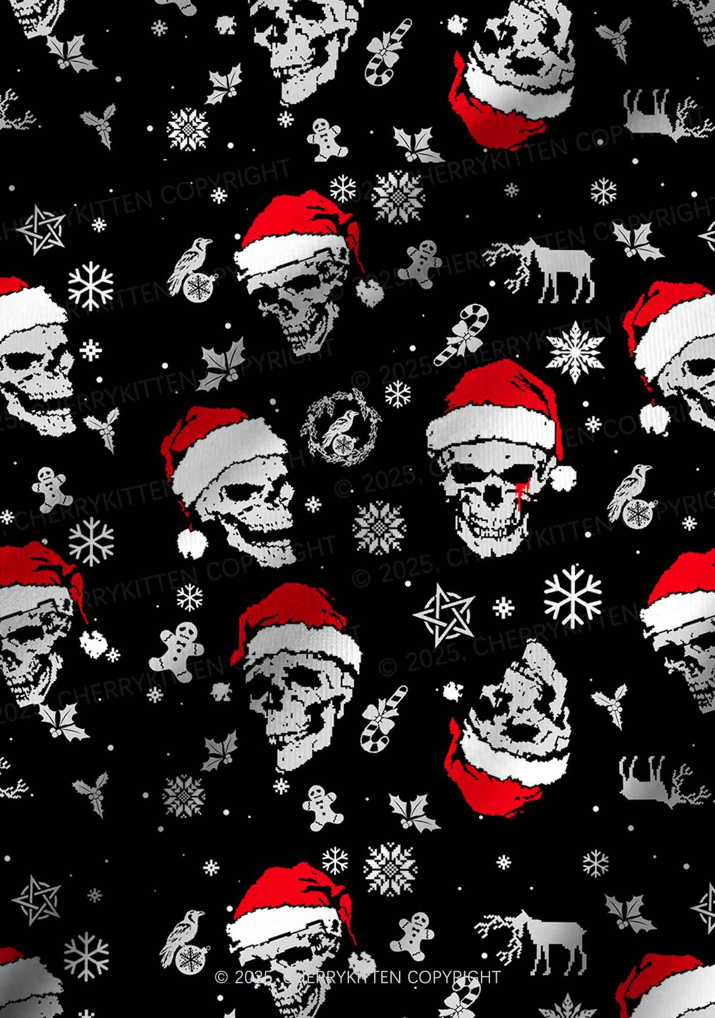 Christmas Skull Santa Y2K Print Long Sleeve Pajama Set Cherrykitten - Image 6