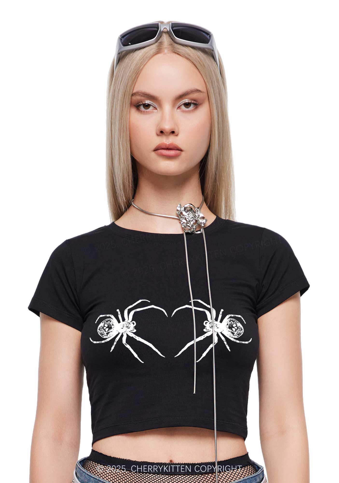 Skull Spider Y2K Baby Tee Cherrykitten - Image 3
