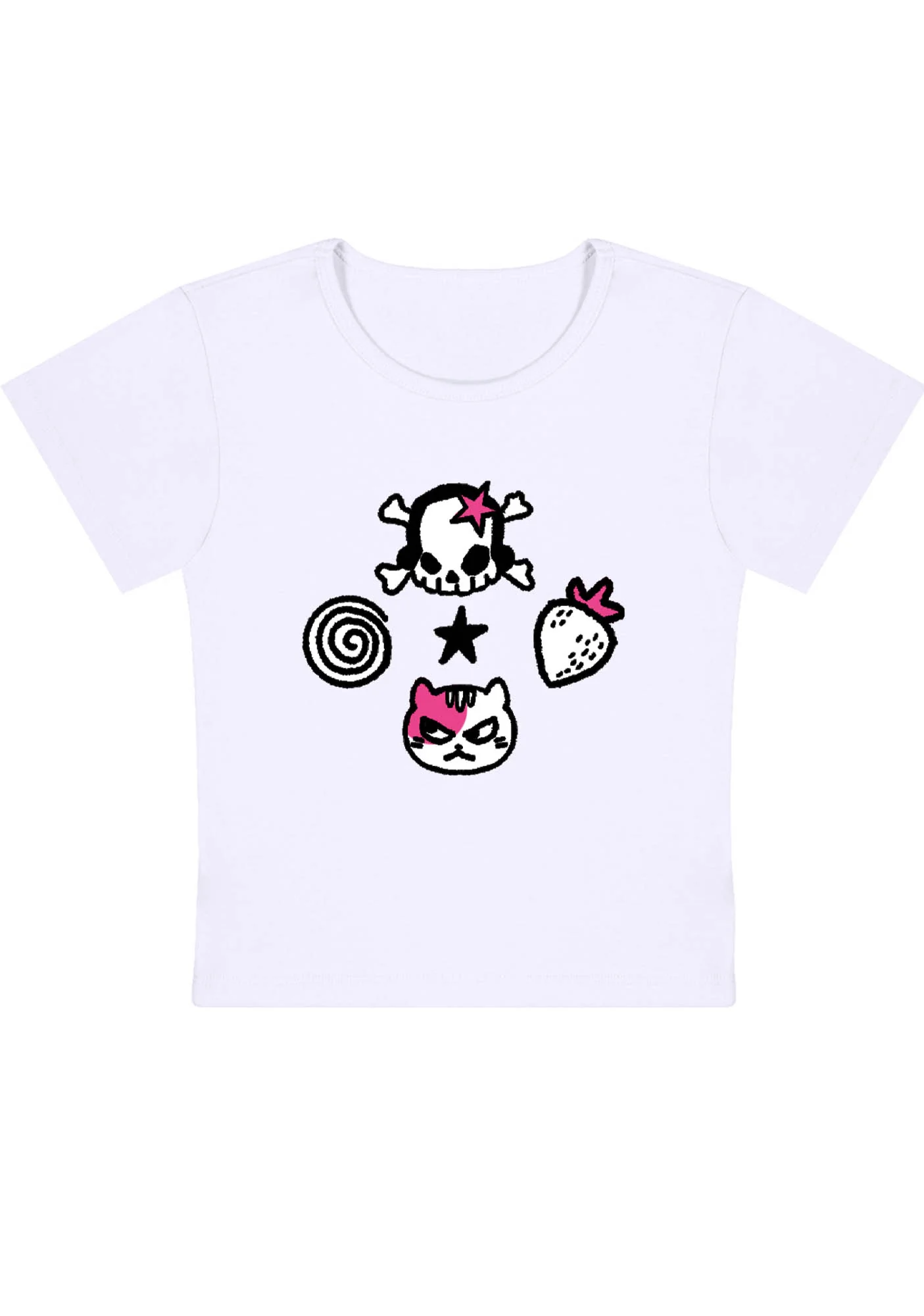 Skull Strawberry Cat Stars Y2K Baby Tee - Image 5