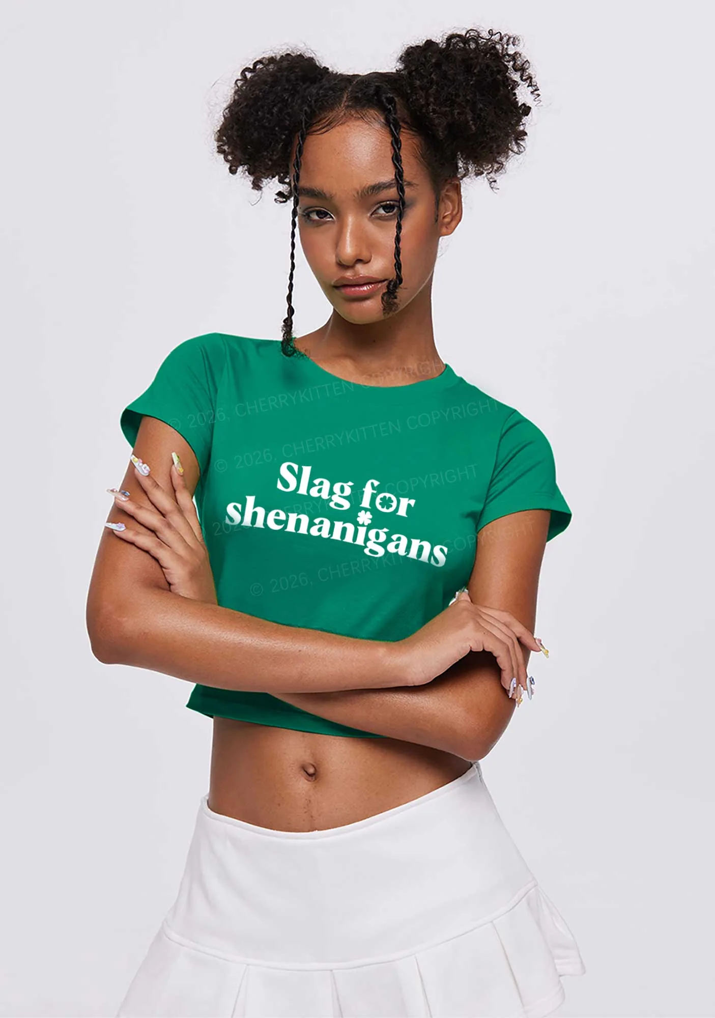 Slag For Shenanigans St Patricks Y2K Baby Tee Cherrykitten - Image 2