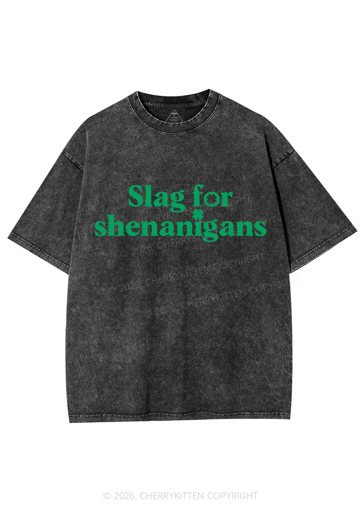 Slag For Shenanigans St Patricks Y2K Shirts Washed Tee Cherrykitten - Image 3