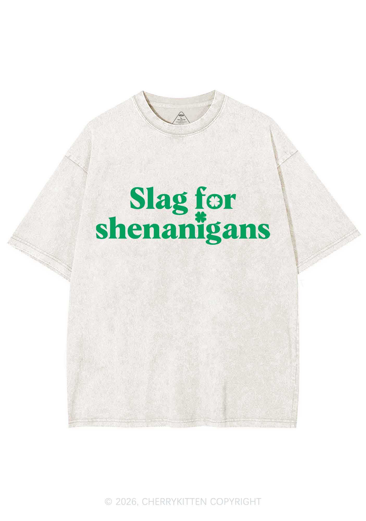 Slag For Shenanigans St Patricks Y2K Shirts Washed Tee Cherrykitten - Image 4