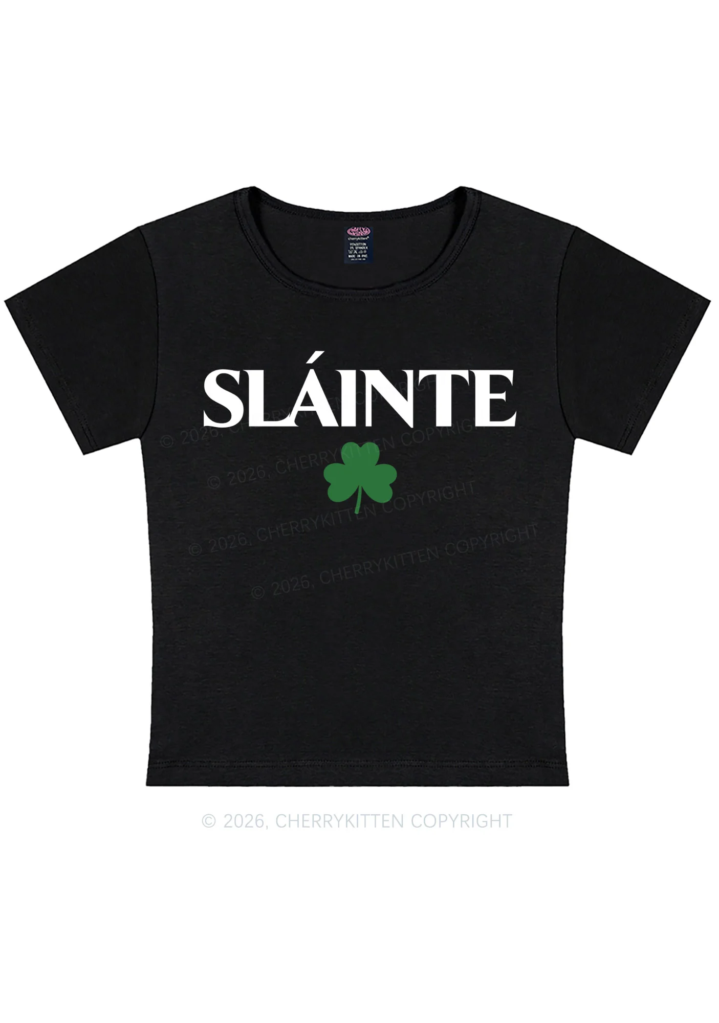 Slainte St Patricks Y2K Baby Tee Cherrykitten - Image 3