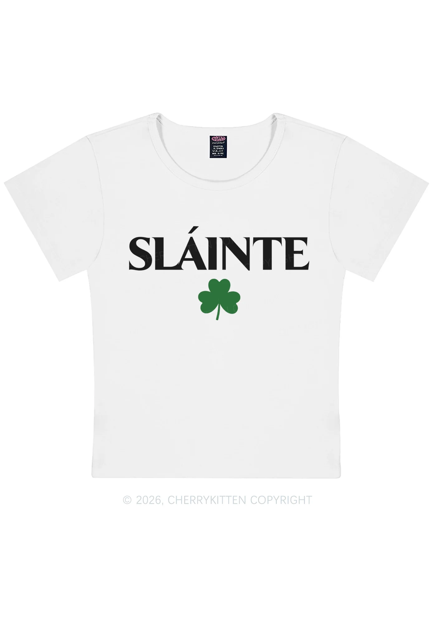 Slainte St Patricks Y2K Baby Tee Cherrykitten - Image 4
