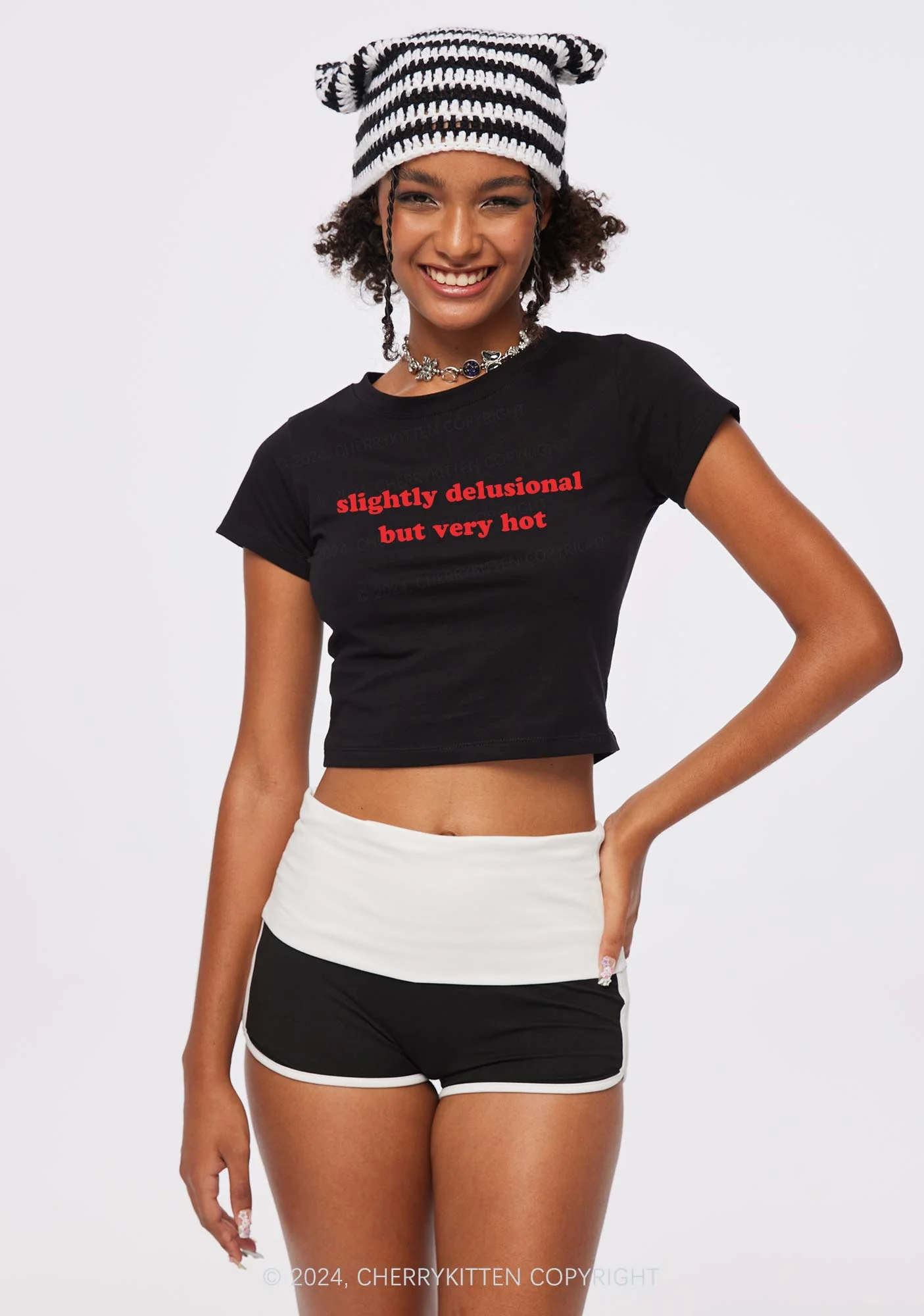 Slightly Delusional But Very Hot Y2K Baby Tee - Image 2