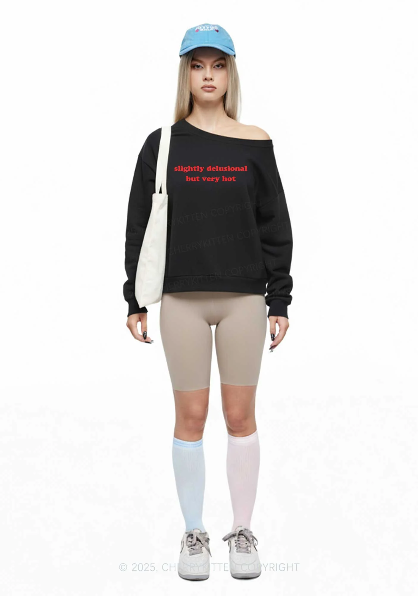 Slightly Delusional But Very Hot Y2K Off Shoulder Sweatshirts Cherrykitten - Image 2