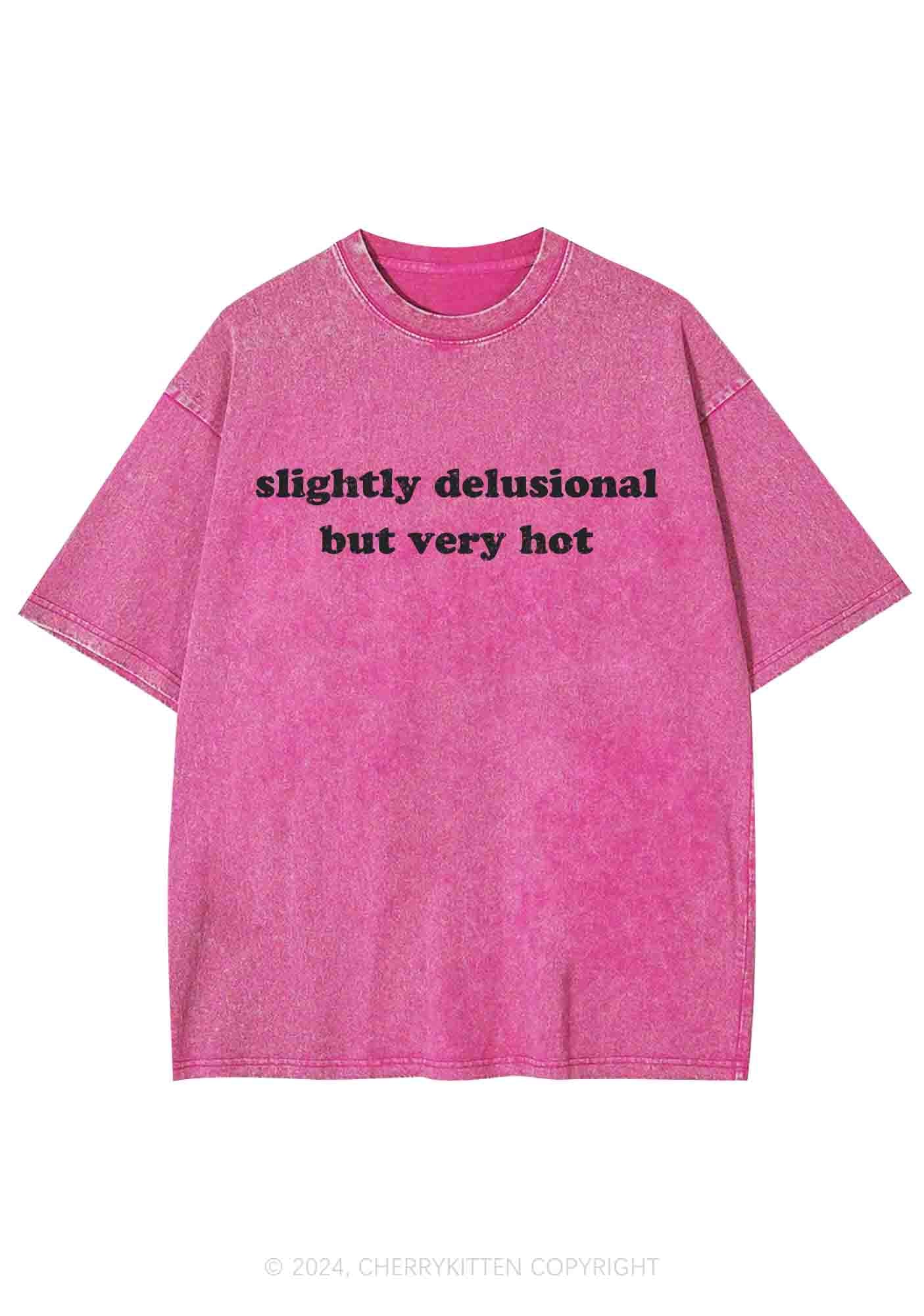 Slightly Delusional But Very Hot Y2K Washed Tee Cherrykitten - Image 3