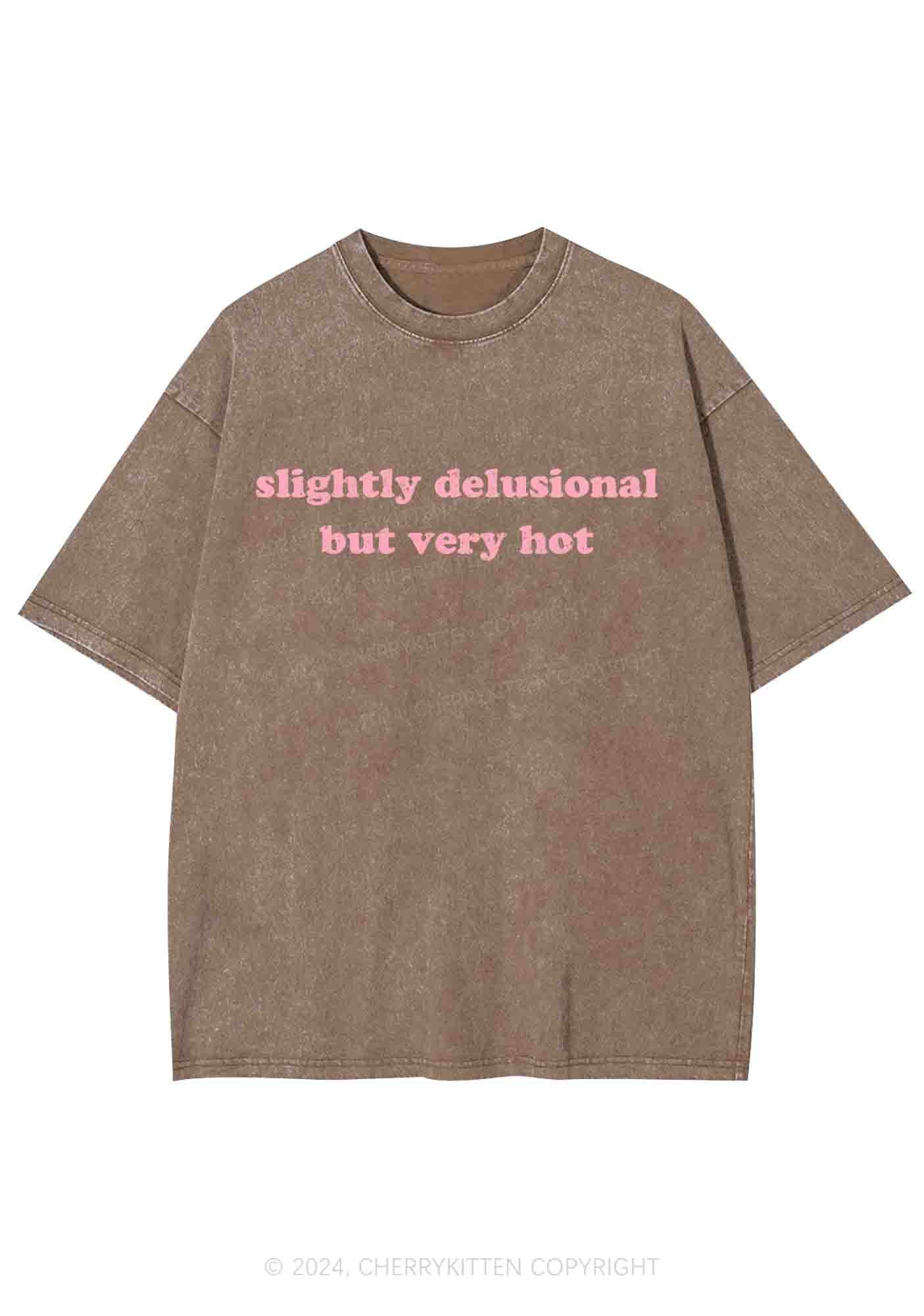 Slightly Delusional But Very Hot Y2K Washed Tee Cherrykitten - Image 4