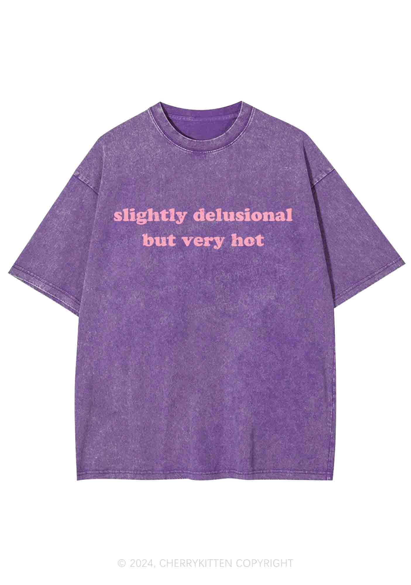 Slightly Delusional But Very Hot Y2K Washed Tee Cherrykitten - Image 5