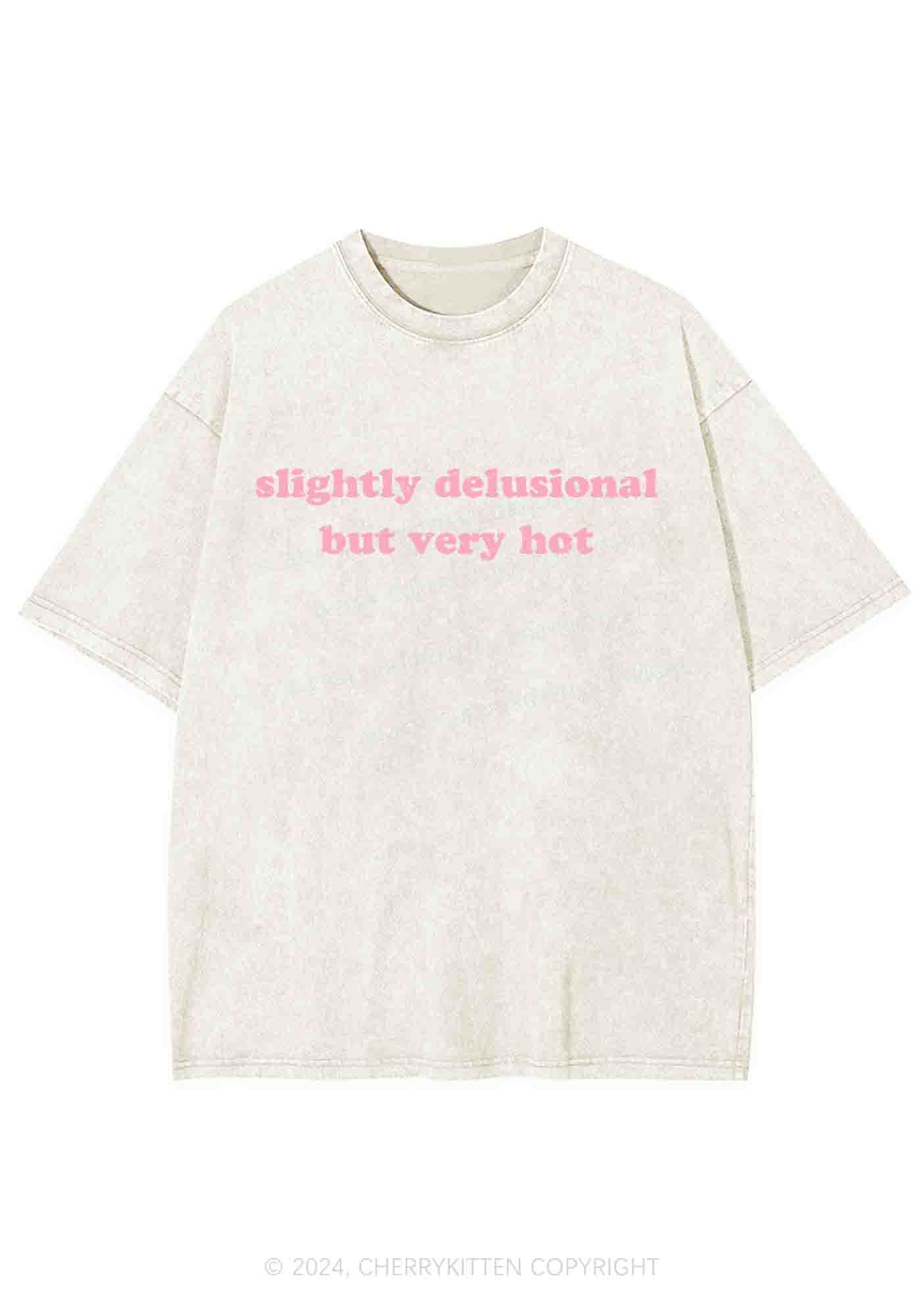 Slightly Delusional But Very Hot Y2K Washed Tee Cherrykitten - Image 6
