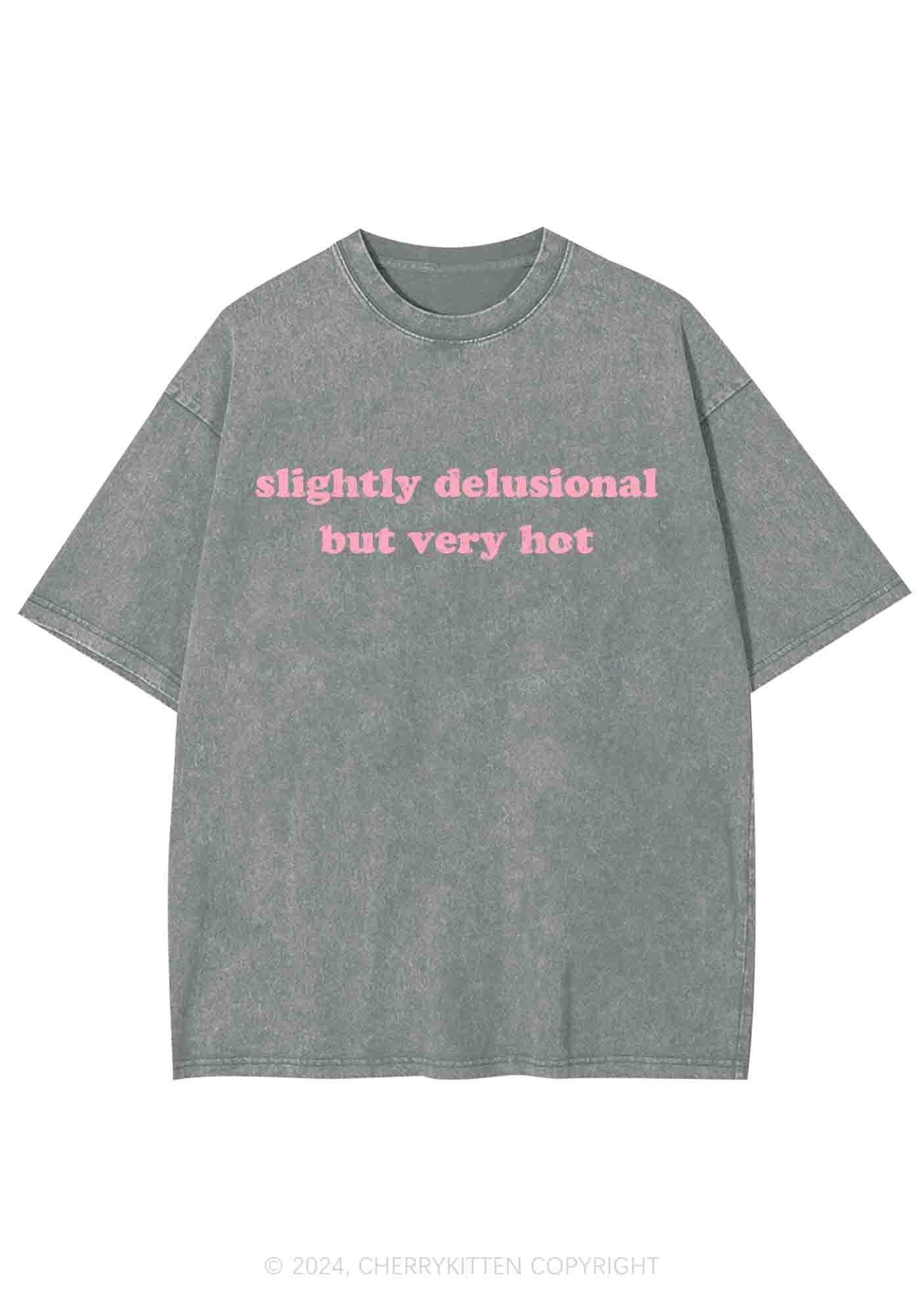 Slightly Delusional But Very Hot Y2K Washed Tee Cherrykitten - Image 7