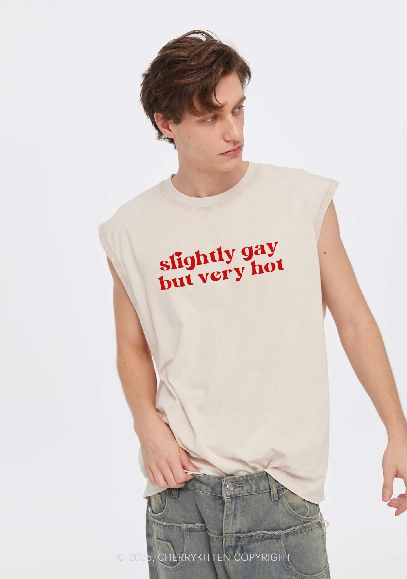 Slightly Gay But Very Hot Pride Y2K Washed Muscle Tank Cherrykitten - Image 2