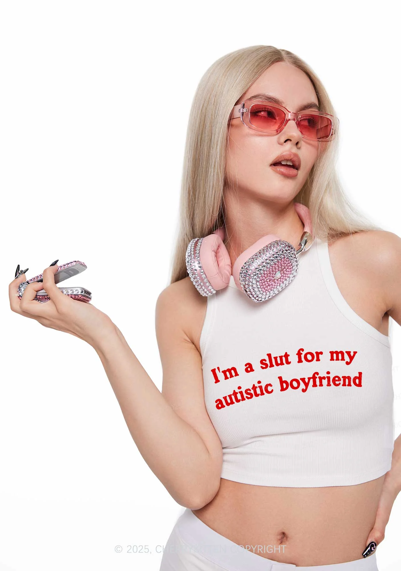 Slxt For My Autistic BF Y2K Crop Tank Top Cherrykitten - Image 2