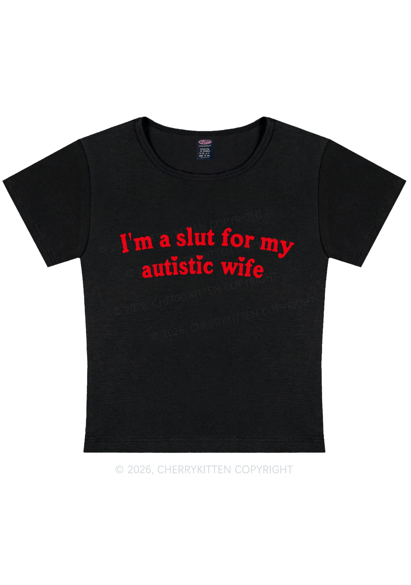 Slxt For My Autistic Wife Y2K Baby Tee Cherrykitten - Image 3