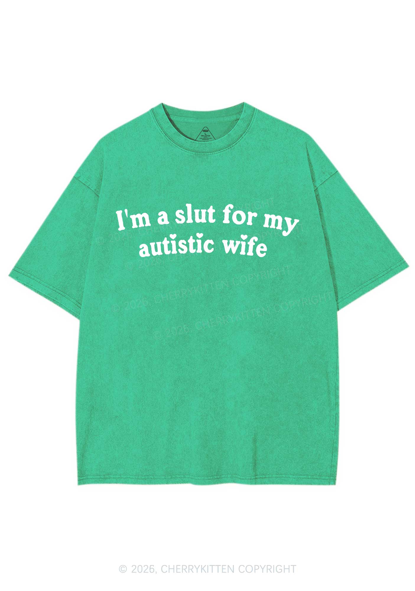 Slxt For My Autistic Wife Y2K Shirts Washed Tee Cherrykitten - Image 6