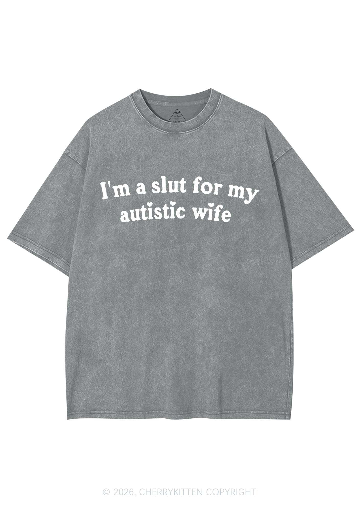 Slxt For My Autistic Wife Y2K Shirts Washed Tee Cherrykitten - Image 7